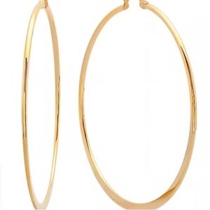 18k Gold Over Stainless Steel 50mm 2" Hoop Earrings NWT Safe For Sensitive Ears